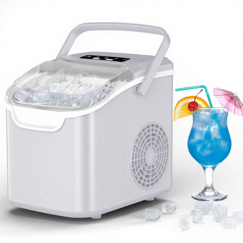 Efficient Portable Countertop Ice Maker: Quick 8-Cube In 6 Mins, Up To 26Lb/Day, 2 Ice Sizes, Perfect For Home/Party/Travel White