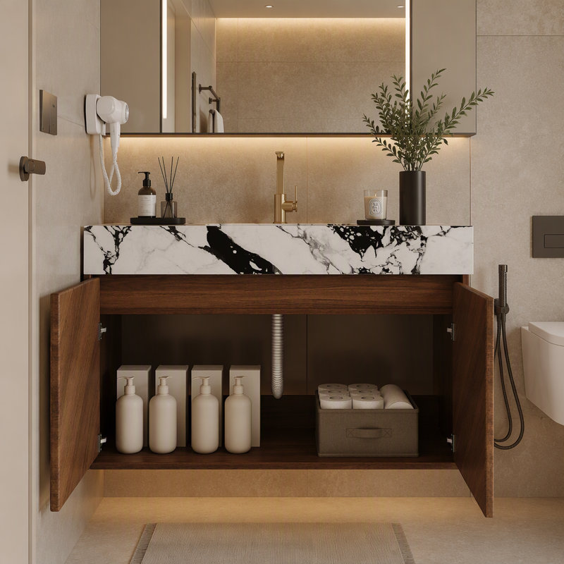 Meuble-lavabo mural moderne 30 po avec lavabo en céramique, White/Grey