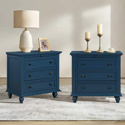 Luminex Traditional 3-Drawer Nightstand with Pull-out Shelf and Solid Wood Legs (Set of 2)