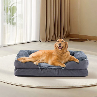 Canapé-lit orthopédique pour chien en mousse à mémoire de forme avec traversin de soutien, housse lavable amovible et support articulaire