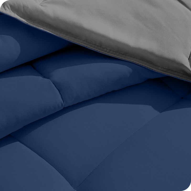 King Dark Blue and Grey Reversible Microfiber Bed-in-a-Bag Set