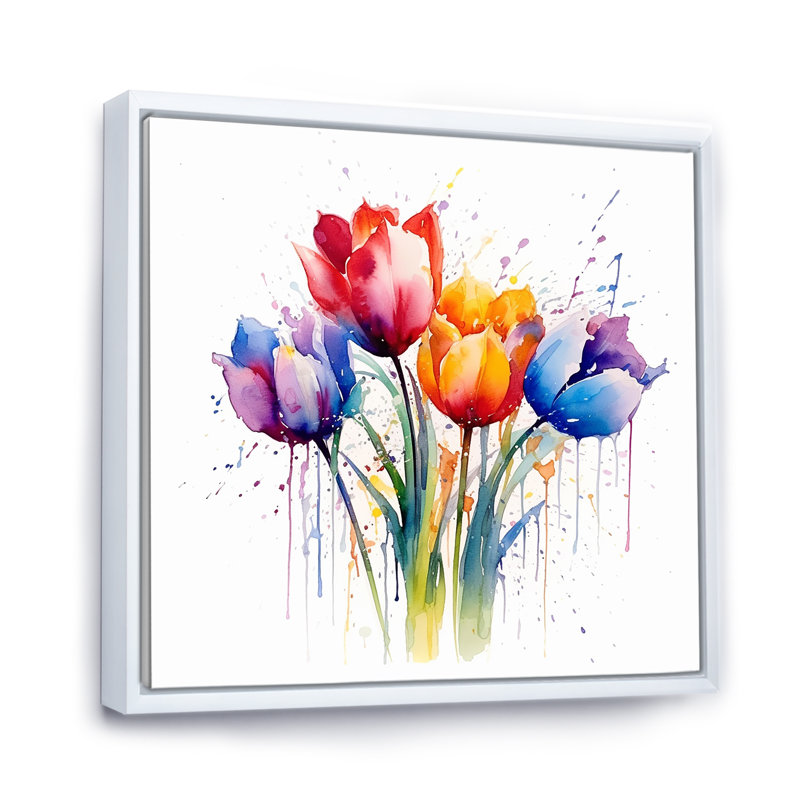 Herald - tulipes, art mural, H 24 po x l 24 po, Cadre flottant blanc