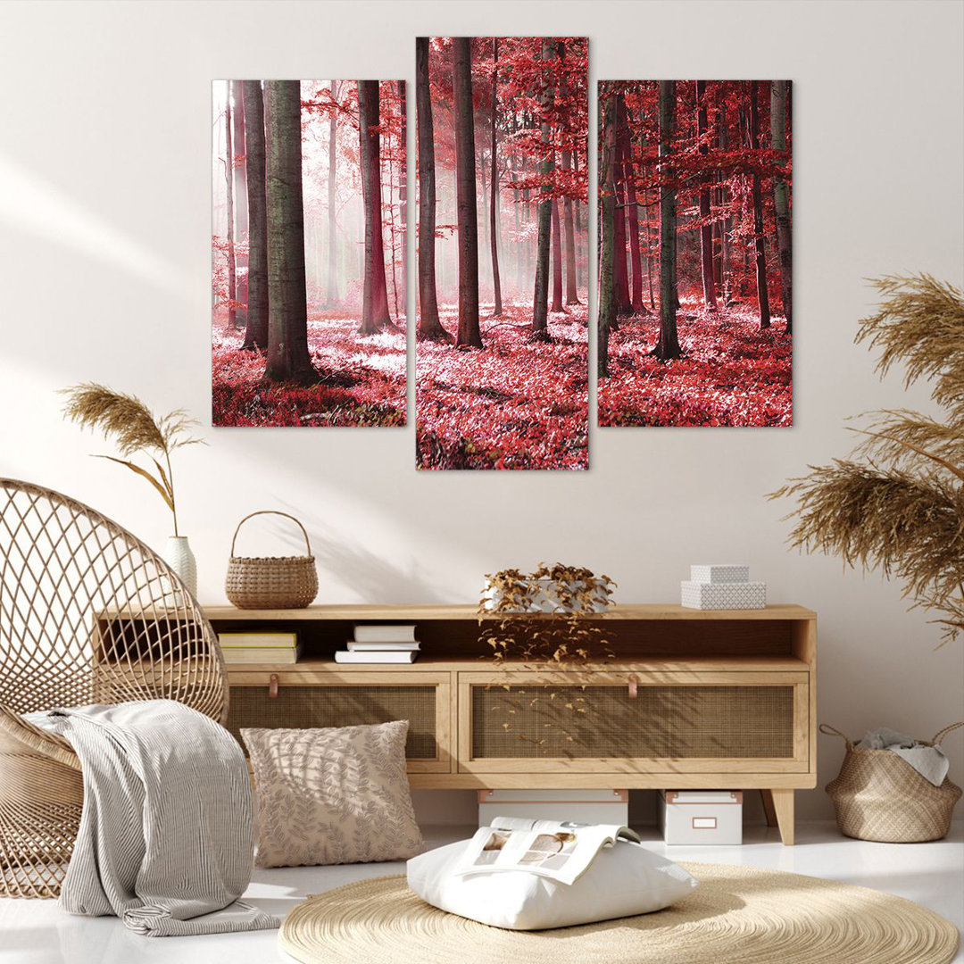 3-tlg. Leinwandbilder-Set Forest Red Trees