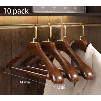 NAHANCO 14" Wooden Skirt & Slack Hangers With Chrome Hardware - Pack Of 10 Black Gloss Finish