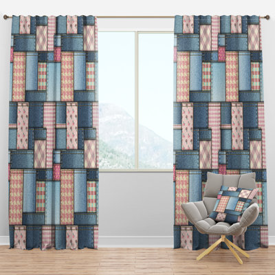 Pink Patchwork Pattern - Modern Velvet Curtain - Room darkening - 1 panel