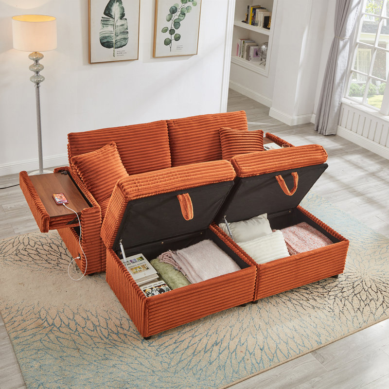 Canapé avec repose-pieds Fluffy, Orange