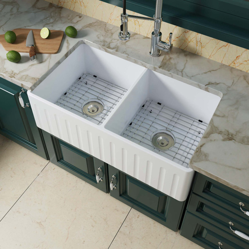 33'' L Double Bowl Fireclay Kitchen Sink