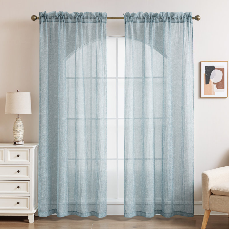 Crinkle Rod Pocket Sheer Curtain Pair, 50" W x 84" L, Stone Blue