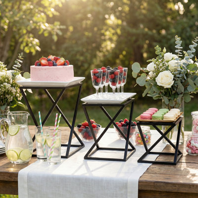 Stackable Metal Food Risers, Set of 3 Geometric Buffet Display Stands for Pizza, Desserts and Appetizers