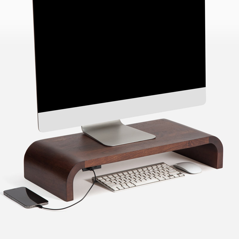 Support pour écran avec port USB Basnett, Noyer