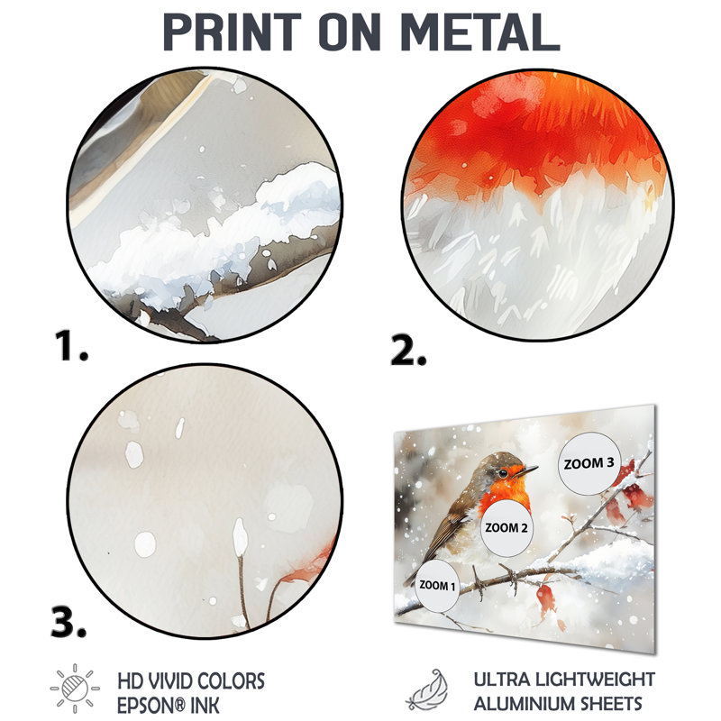 «Winter Robin Bird In The Forest II», art mural en métal grand oiseau, H 12 po x l 20 po