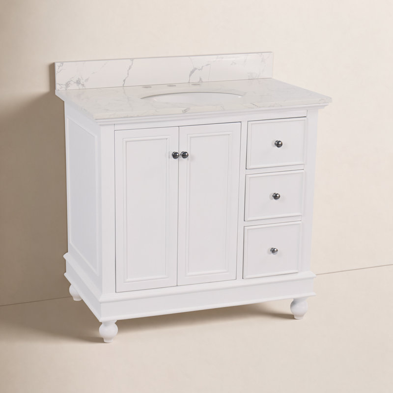 Ensemble de meuble-lavabo simple 36 po Ferdinand, Blanc, Marbre d'ingénierie
