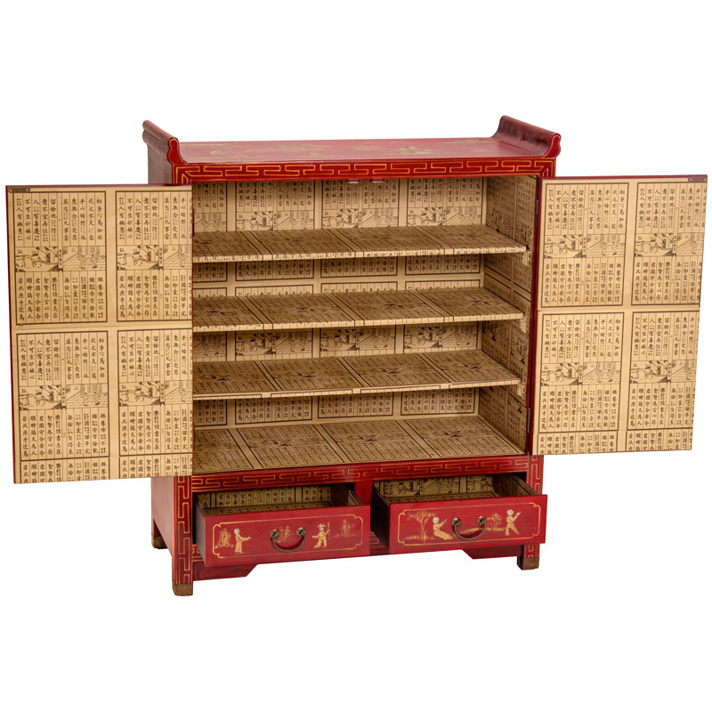 Handcrafted Red and Gold Lacquer Wood Altar Cabinet