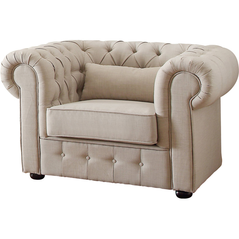 Zaffelare Upholstered Chesterfield Chair, Neutral 100% Polyester
