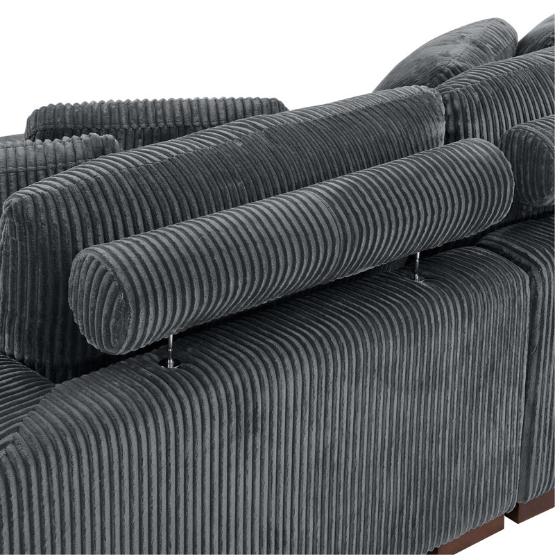 Grand canapé modulaire à double assise en velours côtelé Large Seating, Gris foncé