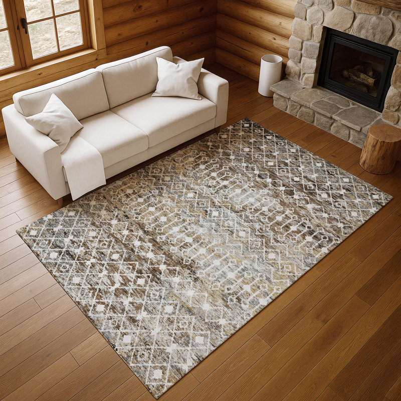 Premium Machine Washable Brennon AMF1638 Geometric Rug, Rectangle 3' x 5'