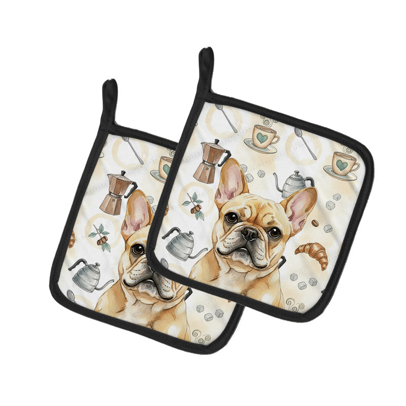 Paire de porte-casseroles Fawn French Bulldog Coffee Bar
