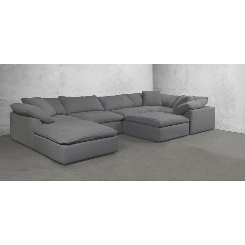Mielke Cloud-Inspired 176" 7 Piece Oversized Deep Lounge Slipcovered Modular Corner Sectional with 2 Ottomans | Performance Fabric Washable Water-Resistant Stain-Proof | Deep-Seating Down-Filled Couch | Plush Cushions, Modern Design 