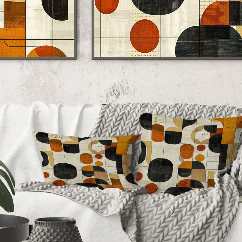 Coussin décoratif orange Midcentury Shapes I - Midcentury, H 18 po x l 18 po