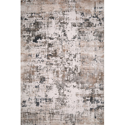 Lorenz Brushstroke Texture Cream Modern Area Rug Soft Polyester Pile with Cotton Blend Backing Style Carpet