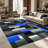 1PC Geometric Abstract Black Blue Silver 3D Block Modern area rugs for Living Room, Soft and Comfortable, Suitable for all seasons, easy-to-maintain, machine washable Indoor floor mat, Under Table Farmhouse suitable for dining table area, bedroom-1926177453