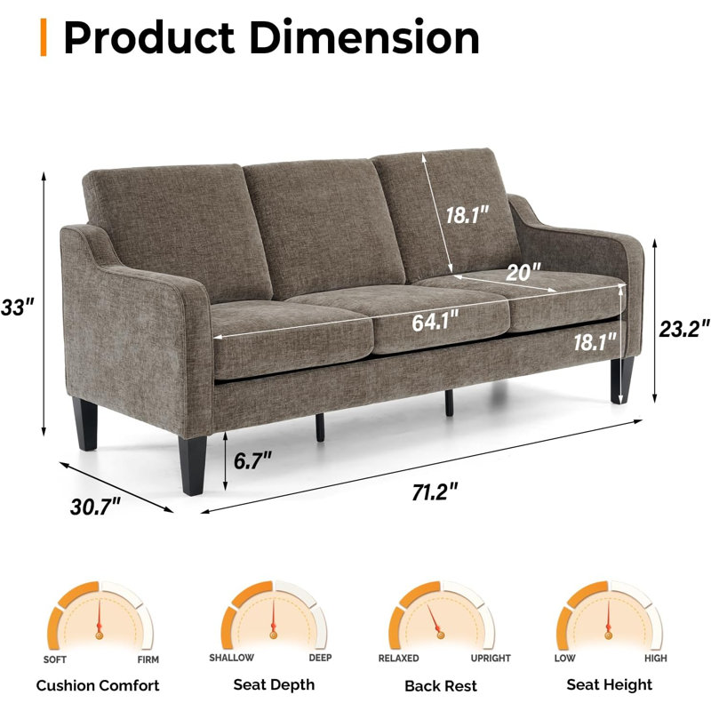 Sinica Upholstered 71.2'' Sofa, Fog