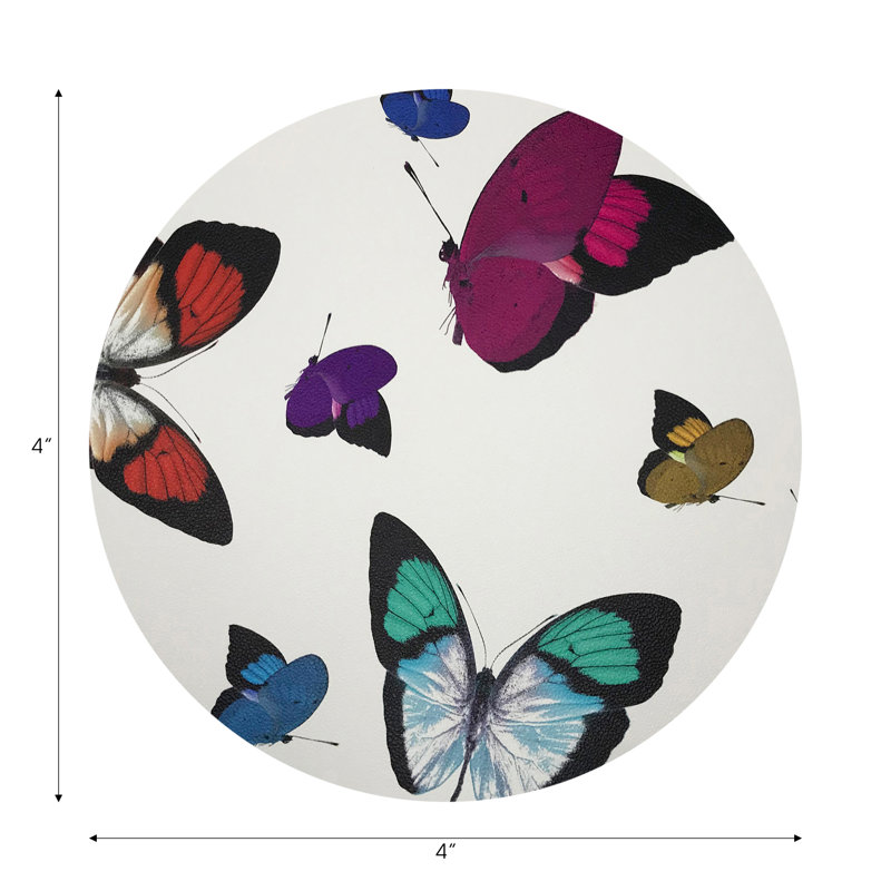 Butterflies Original Vegan Leather Round Coasters, Original