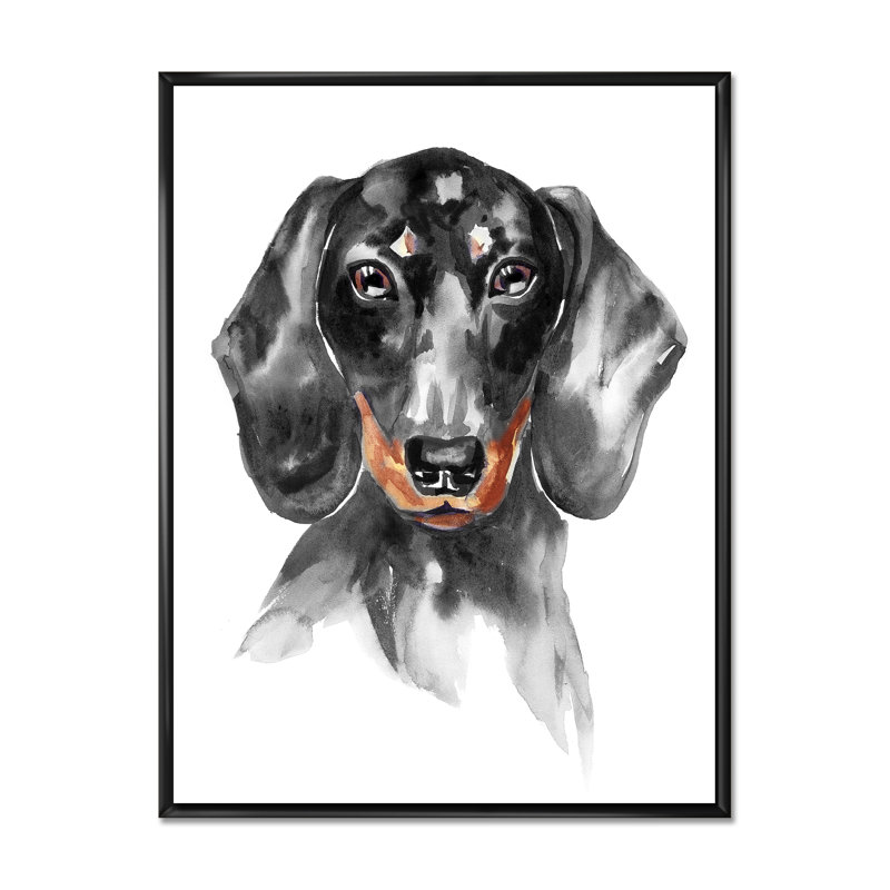 Sweepy The Dachshund I - on, H 20 po x l 12 po x P 1 po, Toile avec cadre flottant noir