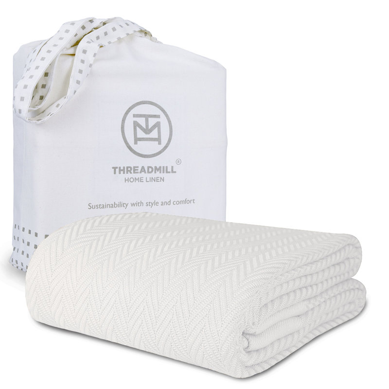 Couverture 100% coton à chevrons Threadmill, Tusk White, Twin (68" x 92")