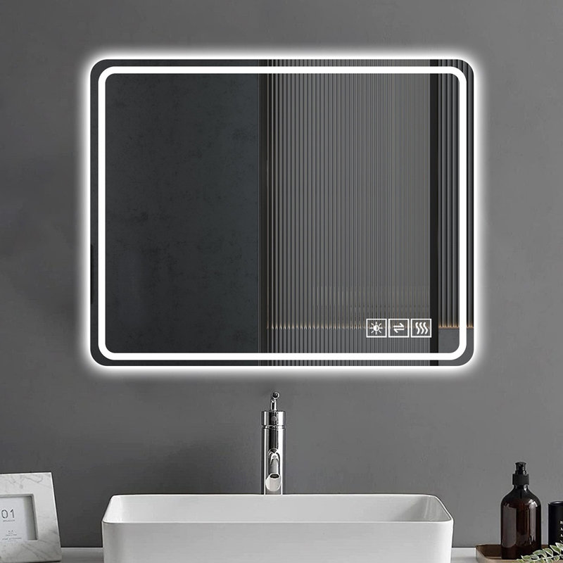 Miroir de salle de bain 40 x 32 pouces à DEL avec miroirs de salle de bain à fixation murale sans cadre anti-buée avec lumière et miroir sans cuivre 5 mm