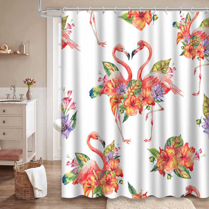 Aquarelle, flamant rose, fleurs tropicales, oiseaux exotiques floraux avec 12 crochets, L 72 po x l 78 po