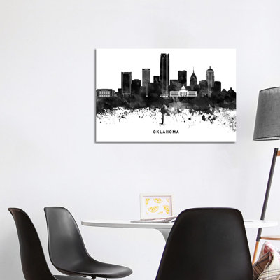 Oklahoma Skyline Black & White - Wrapped Canvas Print