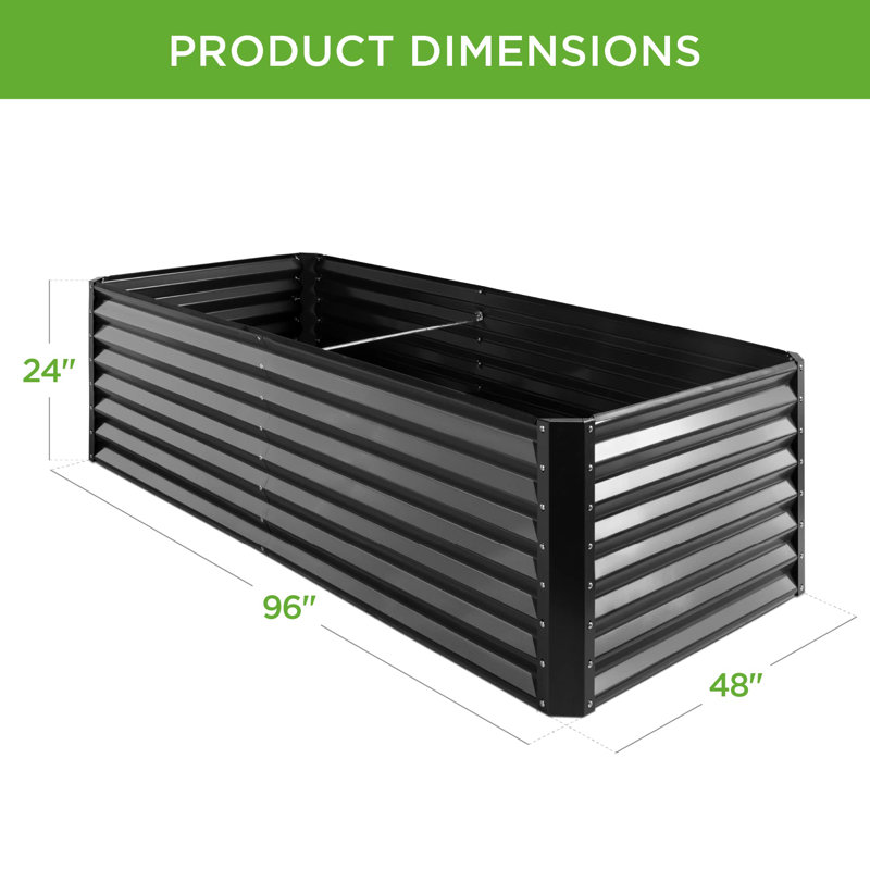 Rosonda Outdoor Metal Raised Planter Box, Black, 24" H x 96" W x 48" D
