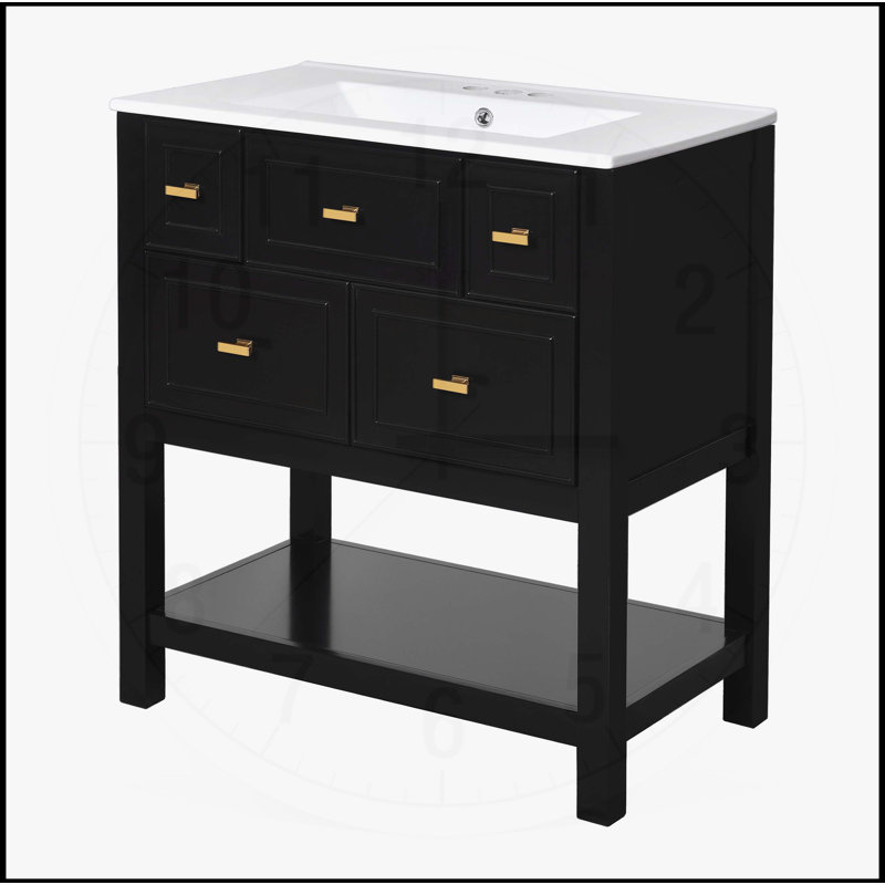 Meuble-lavabo 30 po avec lavabo en céramique, Noir