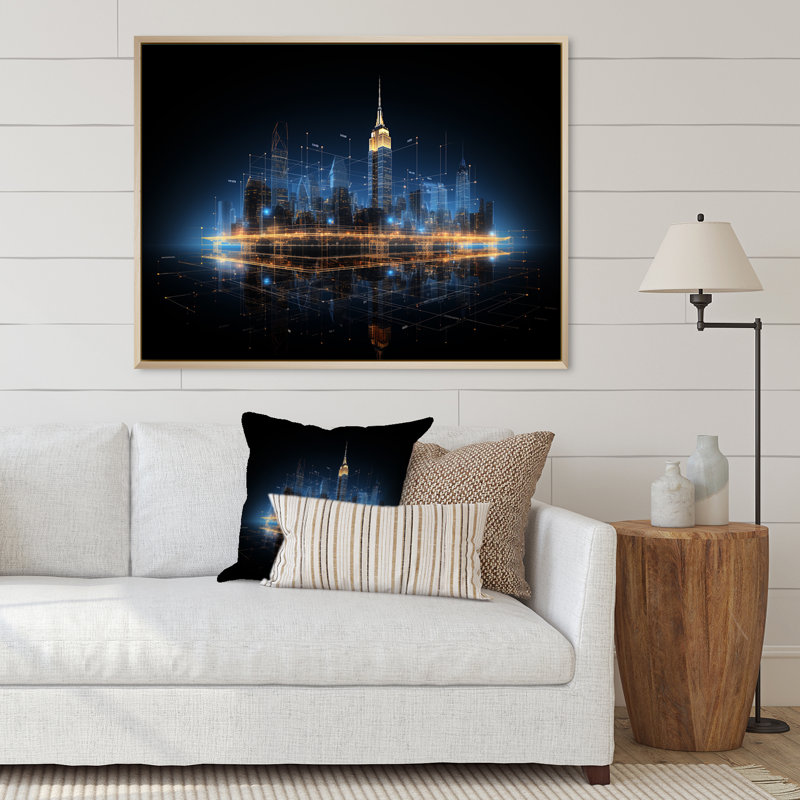 New York Futuristic Blueprint, reproduction d'art sur toile, H 16 po x l 32 po, Cadre naturel flottant