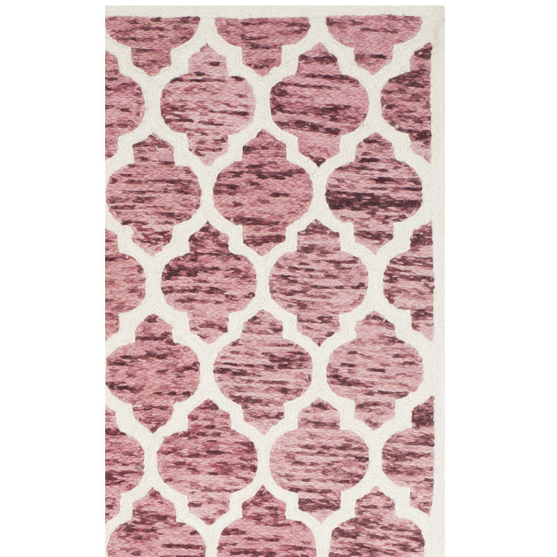 Tapis géométrique en laine tissé à plat à la main rouge / ivoire Bertok, Tapis de couloir 2 pi 3 po x 8 pi