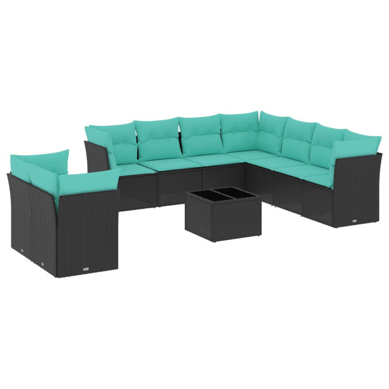  Ensemble de canapé de patio 10 pièces avec coussins en rotin de polyester noir