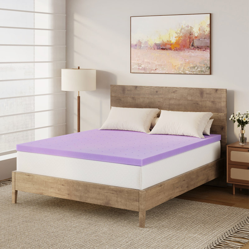 Lavender Memory Foam Mattress Topper - Ventilated Foam with Soothing Lavender Scent for Pressure Relief & Deep Sleep, Queen