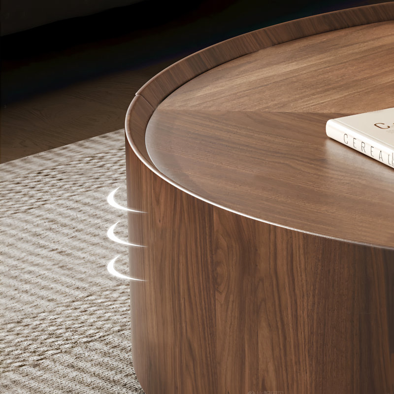 Walnut Round Coffee Table with Hidden Storage Drawers,No Assembly Required, 12.6'' H x 39.37'' L x 39.37'' W