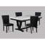 Table de salle à manger moderne moderne en faux marbre et noir avec table en V et tréteaux
