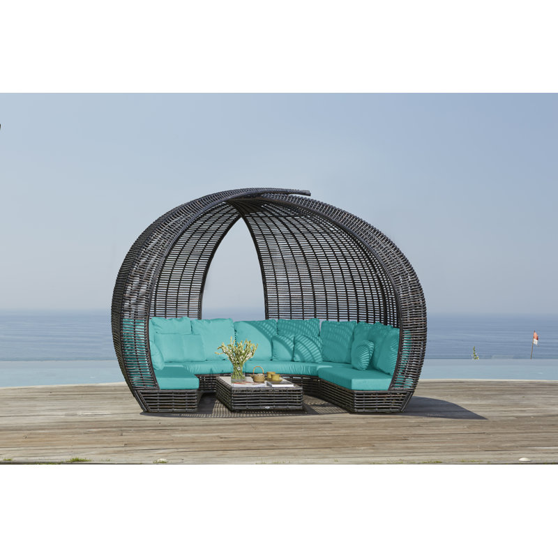 Sparta Outdoor 8 - Seat Patio Sectional, Canvas Aruba Sunbrella® Canvas, Black Mushroom