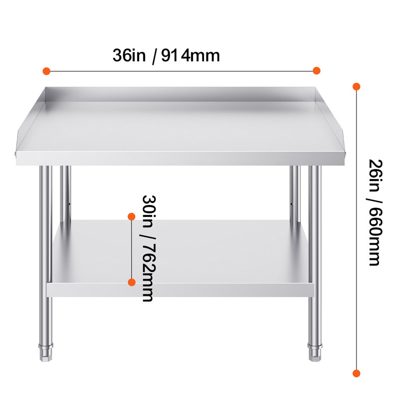 Table de travail en acier inoxydable, H 26 po x l 36 po x P 30 po, Argent