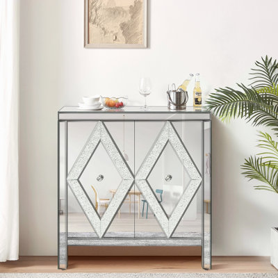 Armoire de rangement avec garniture de miroir et combinaison épissée en forme de losange pour le salon, la salle à manger, l'entrée, la cuisine