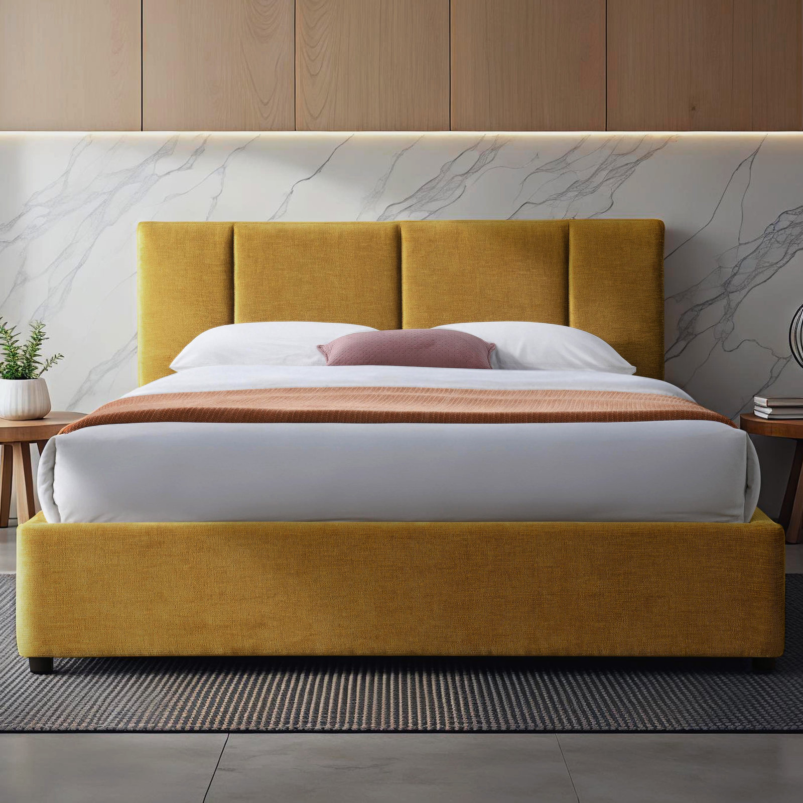 Ruthie Upholstered Bed, Queen, Gold