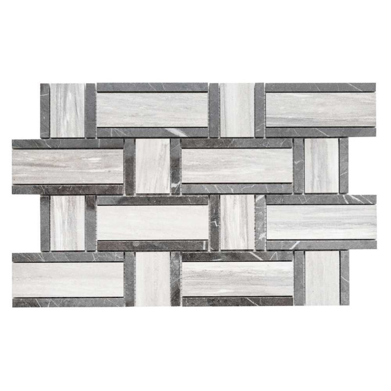 Stately Tre Basketweave 9.5" x 14" Porcelain Marble Look Wall & Floor Tile, Gray