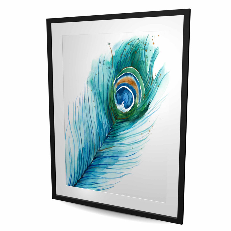 Plume de paon long - turquoise, impression encadrée