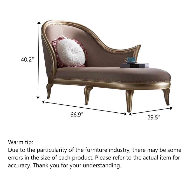 Chaise longue en bois massif et en cuir, de style luxueux et lumineux, pour chambre et salon., Face à la gauche