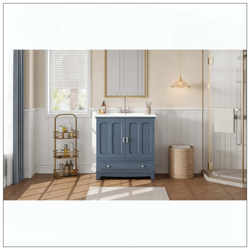 Meuble-lavabo de salle de bain en céramique, Bleu