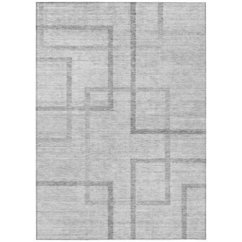 10' X 14' Gray Charcoal And Silver Geometric Washable Indoor Outdoor Area Rug