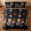 Ensemble de literie 9 pièces à feuilles noires et terre cuite avec rideaux filtrant la lumière, couvre-lit matelassé en microfibre, 2 taies décoratives et 6 panneaux de fenêtre-131384911